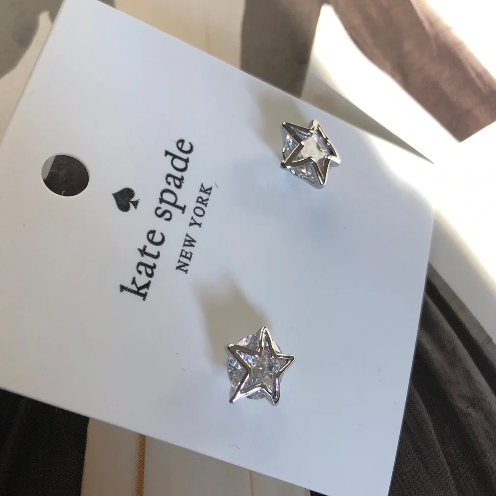 Authentic kate spade New with card Silver Star Stud Earrings with Clear Crystals